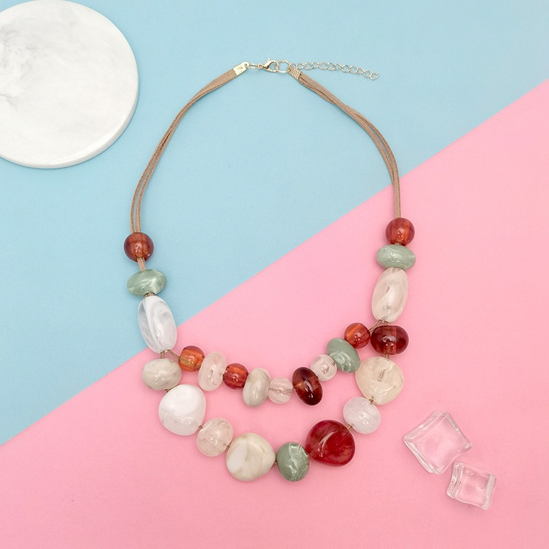 Boho Double Layer Necklace Earthy Tones & Pastel Accents